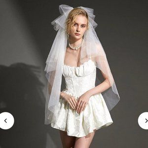 NWT J.ING White Floral Jacquad Ruched Corset Detail Mini Dress